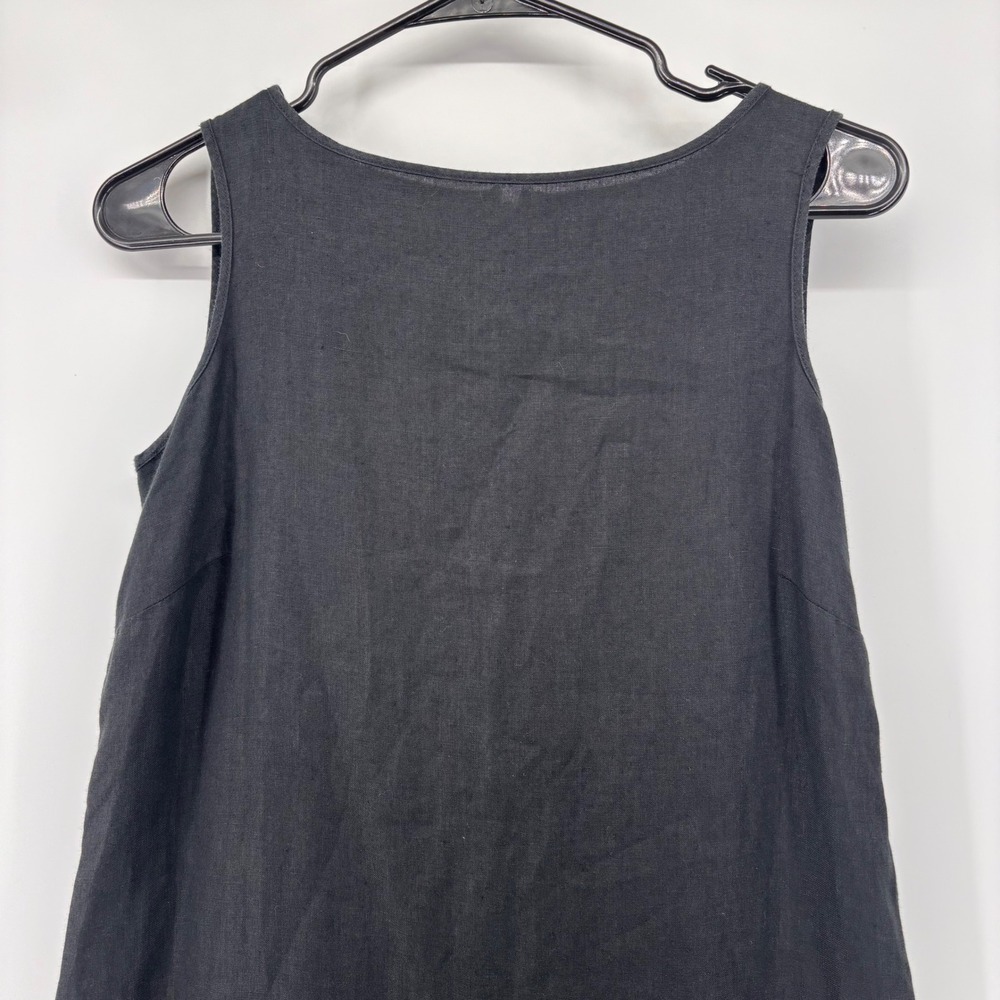 Talbots Petites Black Irish Linen Sleeveless Midi Shift Dress Side Slit Size 8P - Picture 2 of 10